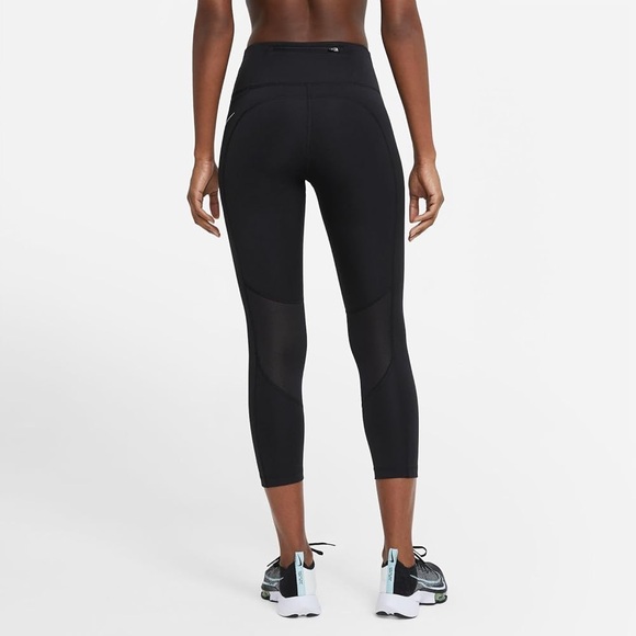 Nike Fast Women's Mid-Rise Crop Running Leggings Multi Pocket - Black Size Large - Picture 12 of 12
